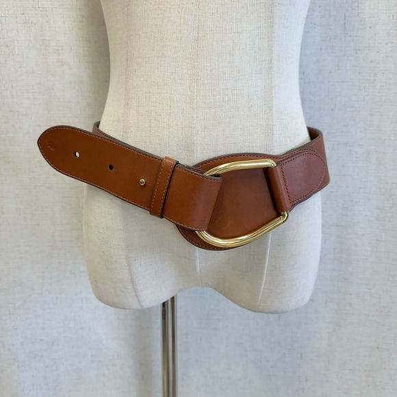 Lauren Ralph Lauren Accessories - Lauren Ralph Lauren Brown Leather Wide Waist Belt Gold Stirrup Buckle Medium